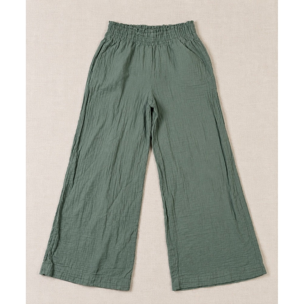 Gap Womens Sage Green 100% Cotton Double Gauze Wide Leg Smocked Pants Medium